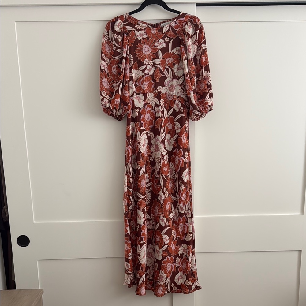 Dress Forum Floral Long Sleeve Dress in Rich Brown